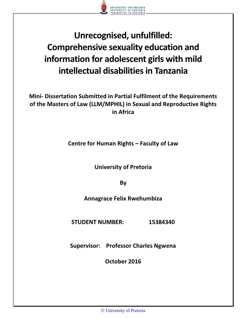 Unrecognised, Unfulfilled: Comprehensive Sexuality Education And