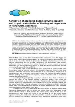A Study on Phosphorus-Based Carrying Capacity and Trophic Status Index of Floating Net Cages Area in Ranu Grati, Indonesia 1,2Mohammad Mahmudi, 1,2Evellin D