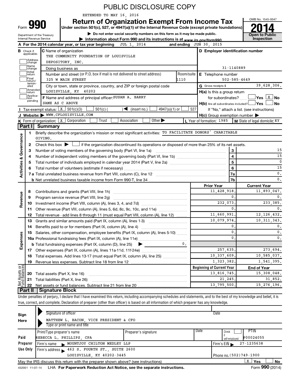 Return of Organization Exempt from Income Tax PUBLIC DISCLOSURE