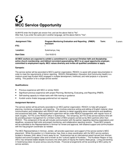 MCC Service Opportunity ______