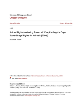 Animal Rights (Reviewing Steven M. Wise, Rattling the Cage: Toward Legal Rights for Animals (2000))