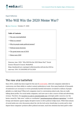 Who Will Win the 2020 Meme War?