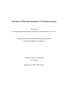 The Roles of Threonine Deaminase in Nicotiana Attenuata