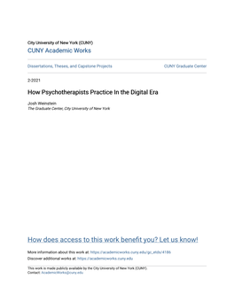 How Psychotherapists Practice in the Digital Era