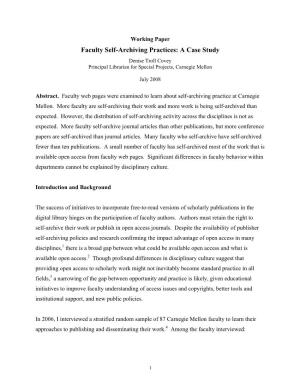 Faculty Self-Archiving Practices: a Case Study Denise Troll Covey Principal Librarian for Special Projects, Carnegie Mellon