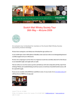 Scotch Malt Whisky Society Tour 26Th May – 4Thjune 2009