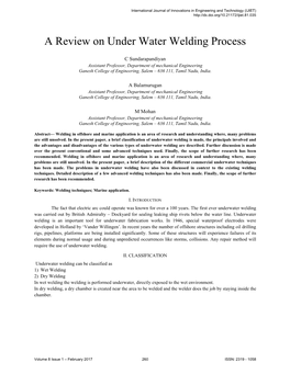A Review on Under Water Welding Process
