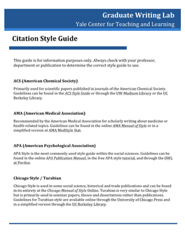 Graduate Writing Lab Citation Style Guide