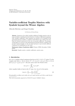 Variable-Coefficient Toeplitz Matrices with Symbols Beyond the Wiener