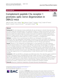 Complement Peptide C3a Receptor 1 Promotes Optic Nerve Degeneration in DBA/2J Mice Jeffrey M