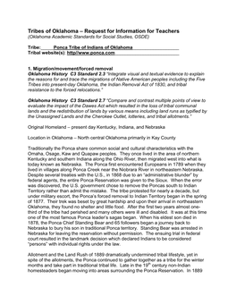 Tribes of Oklahoma – Request for Information for Teachers (Oklahoma Academic Standards for Social Studies, OSDE)