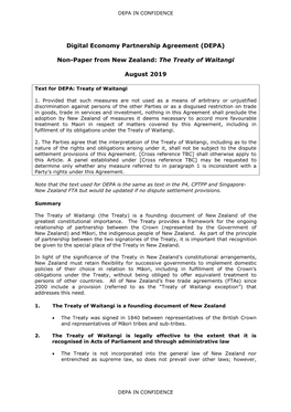 DEPA Treaty of Waitangi New Zealand August 2019