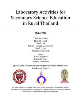 Laboratory Activities for Secondary Science Education in Rural Thailand