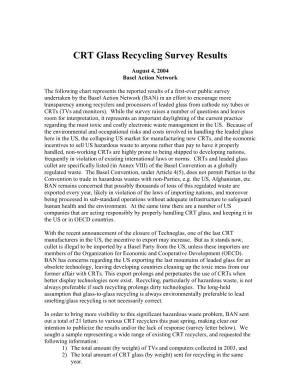 CRT Glass Recycling Survey Results