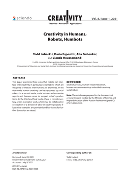 Creativity in Humans, Robots, Humbots 23