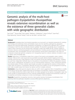 Genomic Analysis of the Multi-Host Pathogen Erysipelothrix