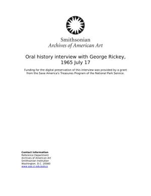 Oral History Interview with George Rickey, 1965 July 17
