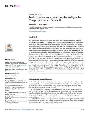 Mathematical Concepts in Arabic Calligraphy: the Proportions of the ʾalif
