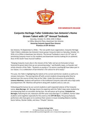 Conjunto Heritage Taller Celebrates San Antonio's Home Grown Talent with 13Th Annual Tardeada