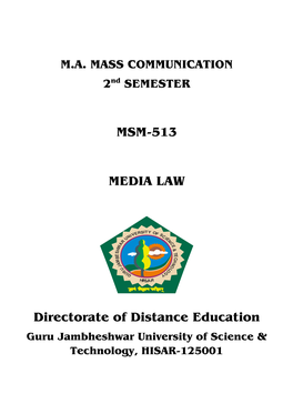 MSM-513 MEDIA LAW Directorate of Distance Education