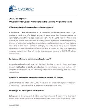 COVID-19 Response Faqs Related to College Admissions and IB Diploma Programme Exams