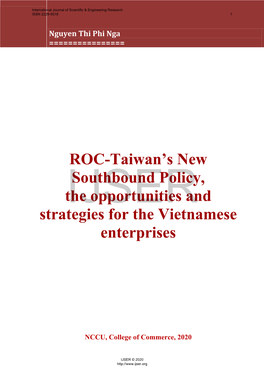 Aiwan's New South Policy and Opportunities, Strategy for The