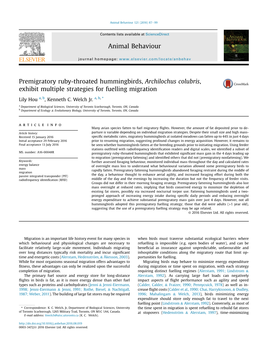 Premigratory Ruby-Throated Hummingbirds, Archilochus Colubris, Exhibit Multiple Strategies for Fuelling Migration