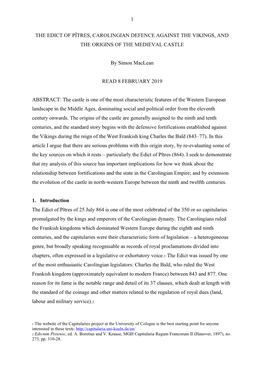 1 the EDICT of PÎTRES, CAROLINGIAN DEFENCE AGAINST the VIKINGS, and the ORIGINS of the MEDIEVAL CASTLE by Simon Maclean READ 8