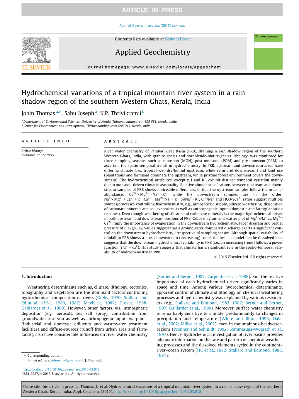 Hydrochemical Variations of a Tropical Mountain River System in a Rain