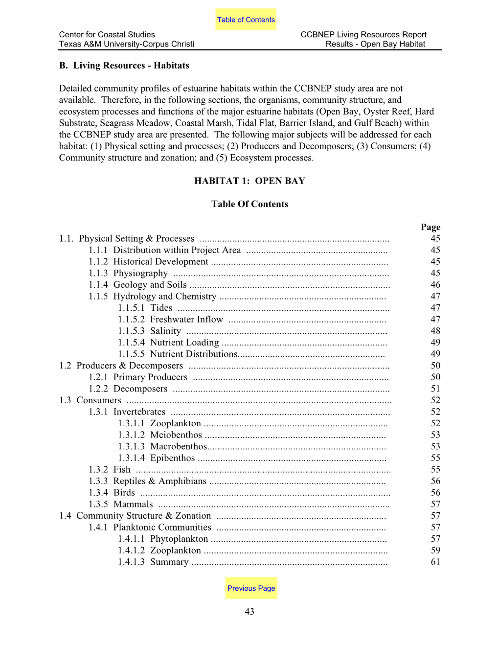 Living Resources Report Texas A&M University-Corpus Christi Results - Open Bay Habitat