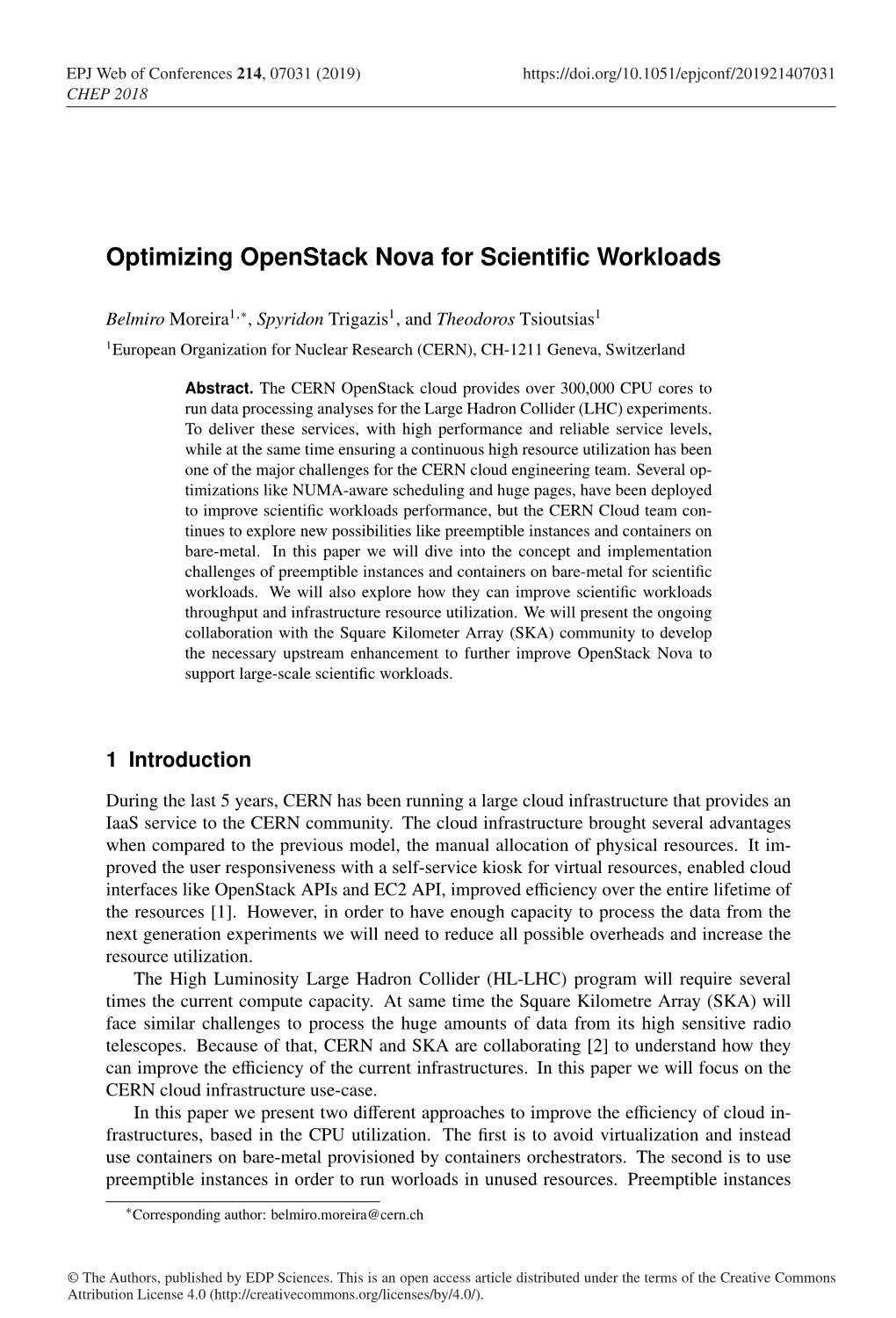 Optimizing Openstack Nova for Scientific Workloads