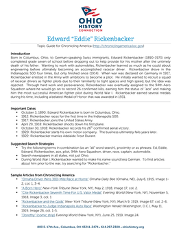 Edward “Eddie” Rickenbacker Topic Guide for Chronicling America (