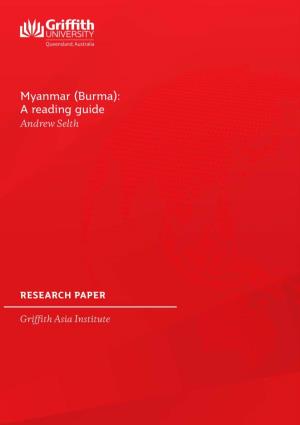 Myanmar (Burma): a Reading Guide Andrew Selth