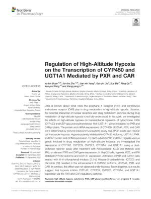 Regulation of High-Altitude Hypoxia on the Transcription of CYP450 and UGT1A1 Mediated by PXR and CAR