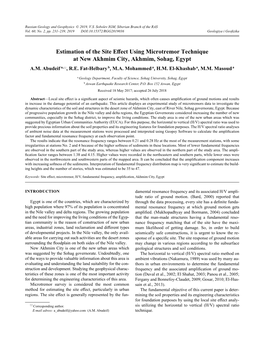 Estimation of the Site Effect Using Microtremor Technique at New Akhmim City, Akhmim, Sohag, Egypt