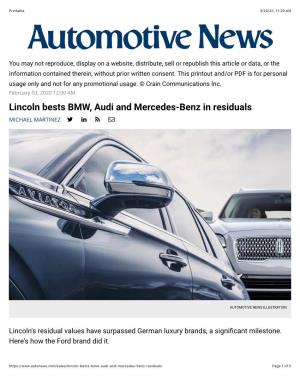Lincoln Bests BMW, Audi and Mercedes-Benz in Residuals