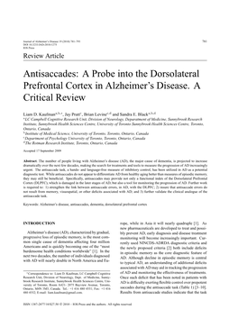 A Probe Into the Dorsolateral Prefrontal Cortex in Alzheimer's