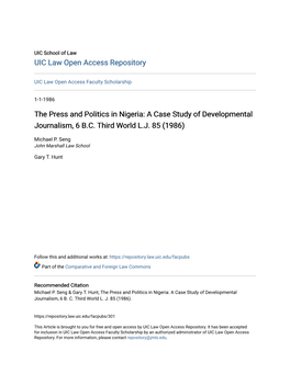 The Press and Politics in Nigeria: a Case Study of Developmental Journalism, 6 B.C