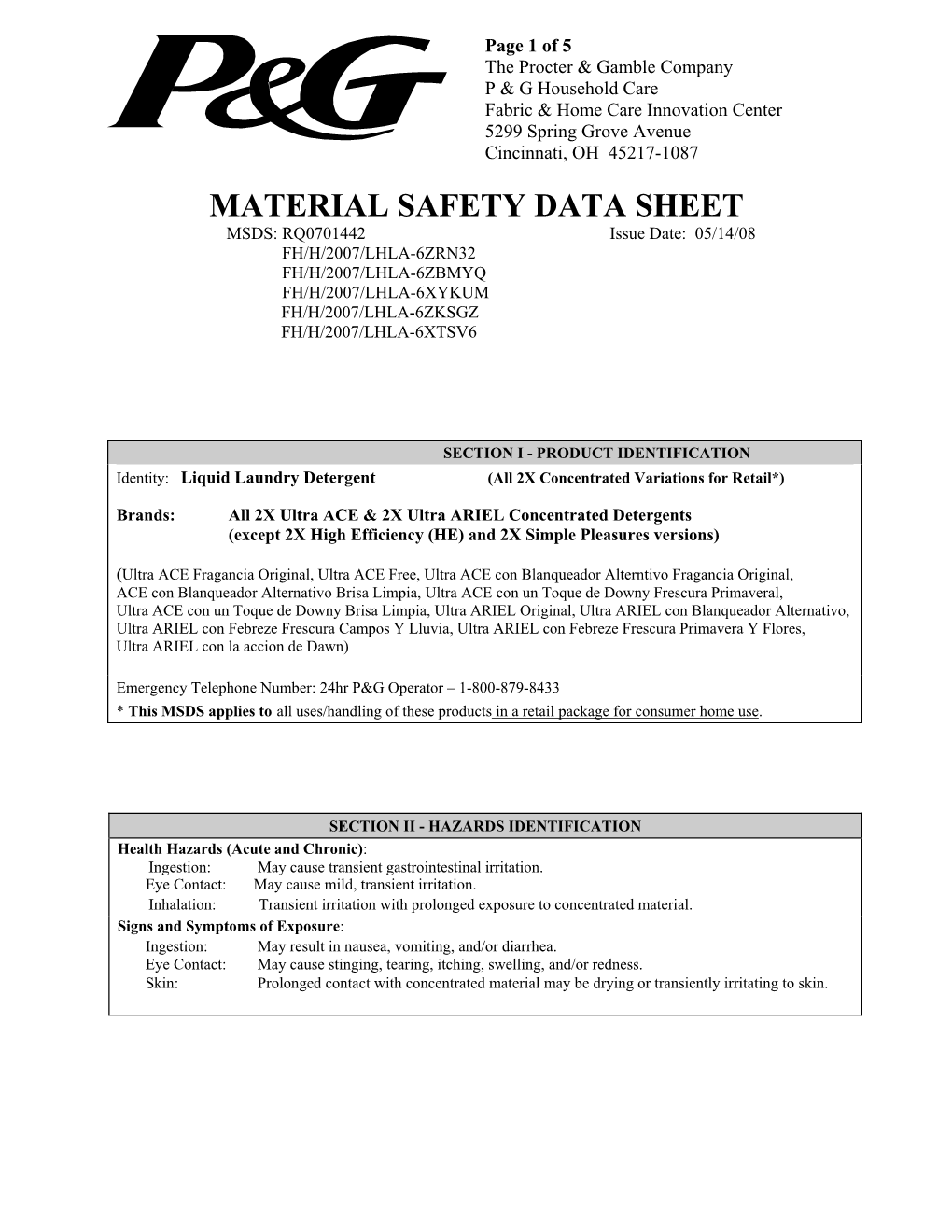 Material Safety Data Sheet