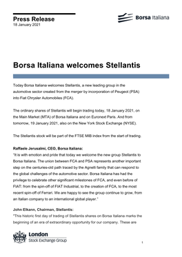 Borsa Italiana Welcomes Stellantis