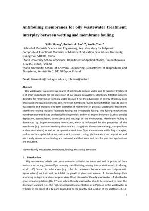 Antifouling Membranes for Oily Wastewater Treatment: Interplay Between Wetting and Membrane Fouling