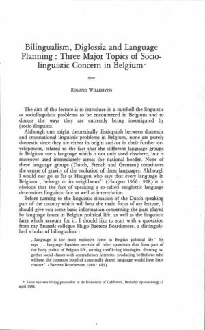 Bilingualism, Diglossia and Language Planning : Three Major Topics of Socio- Linguistic Concern in Belgium ·