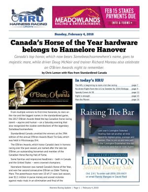 S Horse of the Year Hardware Belongs to Hannelore Hanover