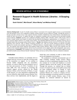 Research Support in Health Sciences Libraries : a Scoping Review