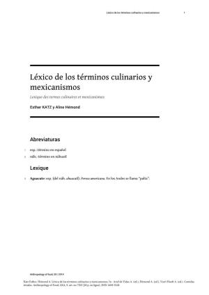 Léxico De Los Términos Culinarios Y Mexicanismos 1