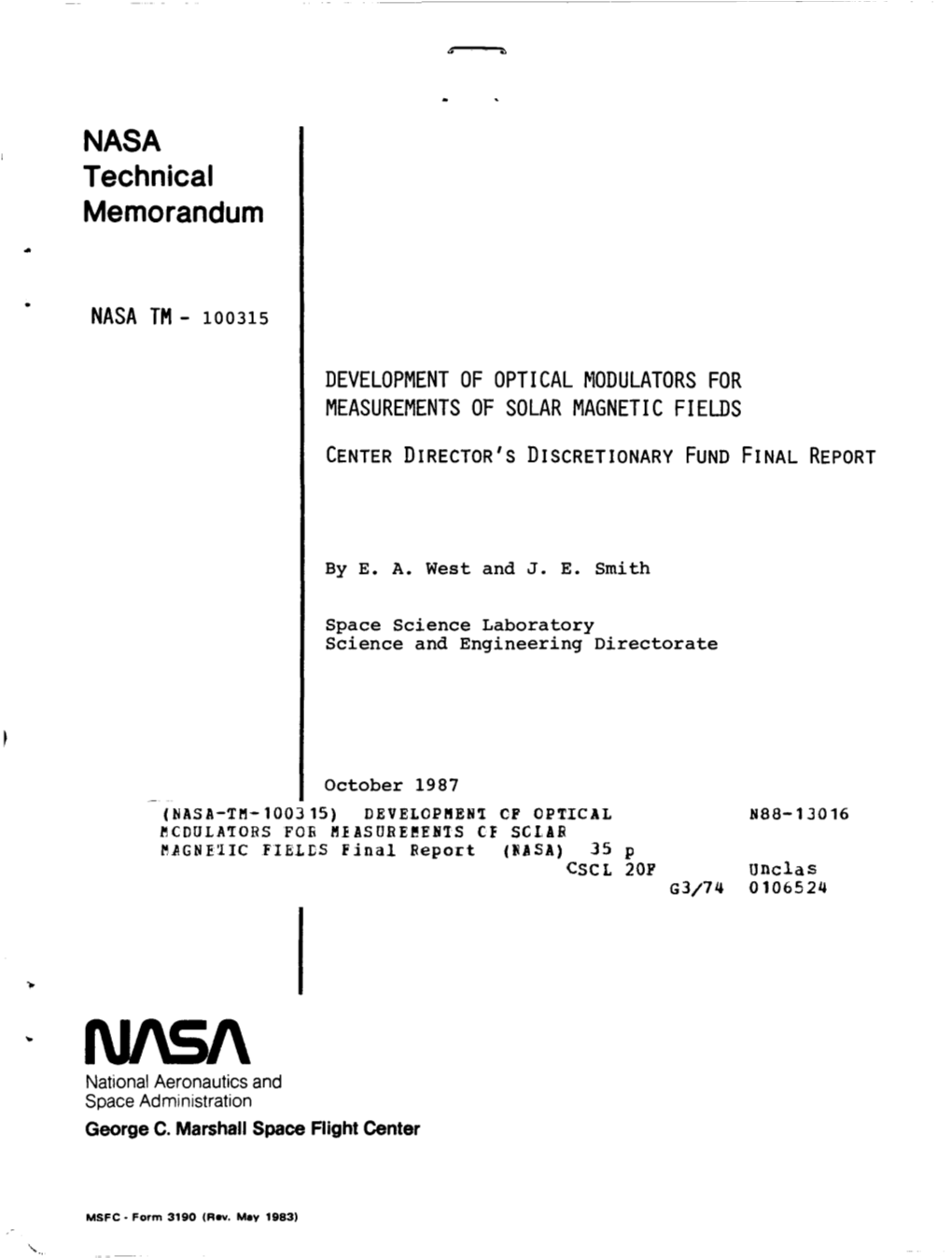 NASA Tech N Ical Memorandum