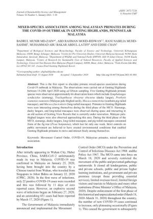 Mixed-Species Association Among Malaysian Primates During the Covid-19 Outbreak in Genting Highlands, Peninsular Malaysia