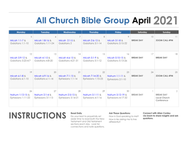 All Church Bible Group April 2021 INSTRUCTIONS Read Daily
