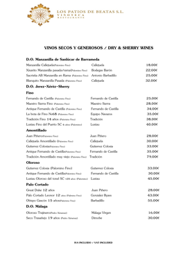 Vinos Secos Y Generosos / Dry & Sherry Wines