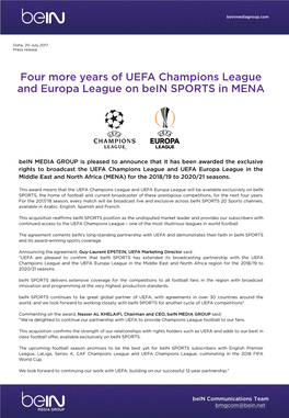 Four More Years of UEFA Champions League and Europa League on Bein SPORTS in MENA